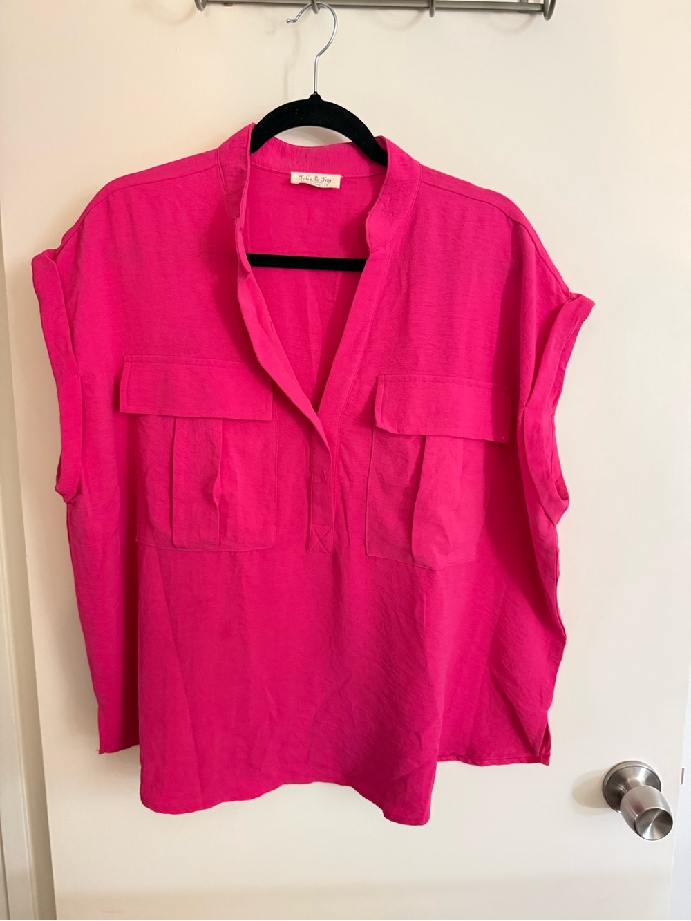 Women's Hot Pink Utility Pocket Blouse